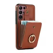 For Samsung Galaxy S25 24 23 22 Ultra/Note 10/20 Ultra/S20 FE/S10 Case Wallet with Card Holder, 360°Rotation Finger Ring Holder