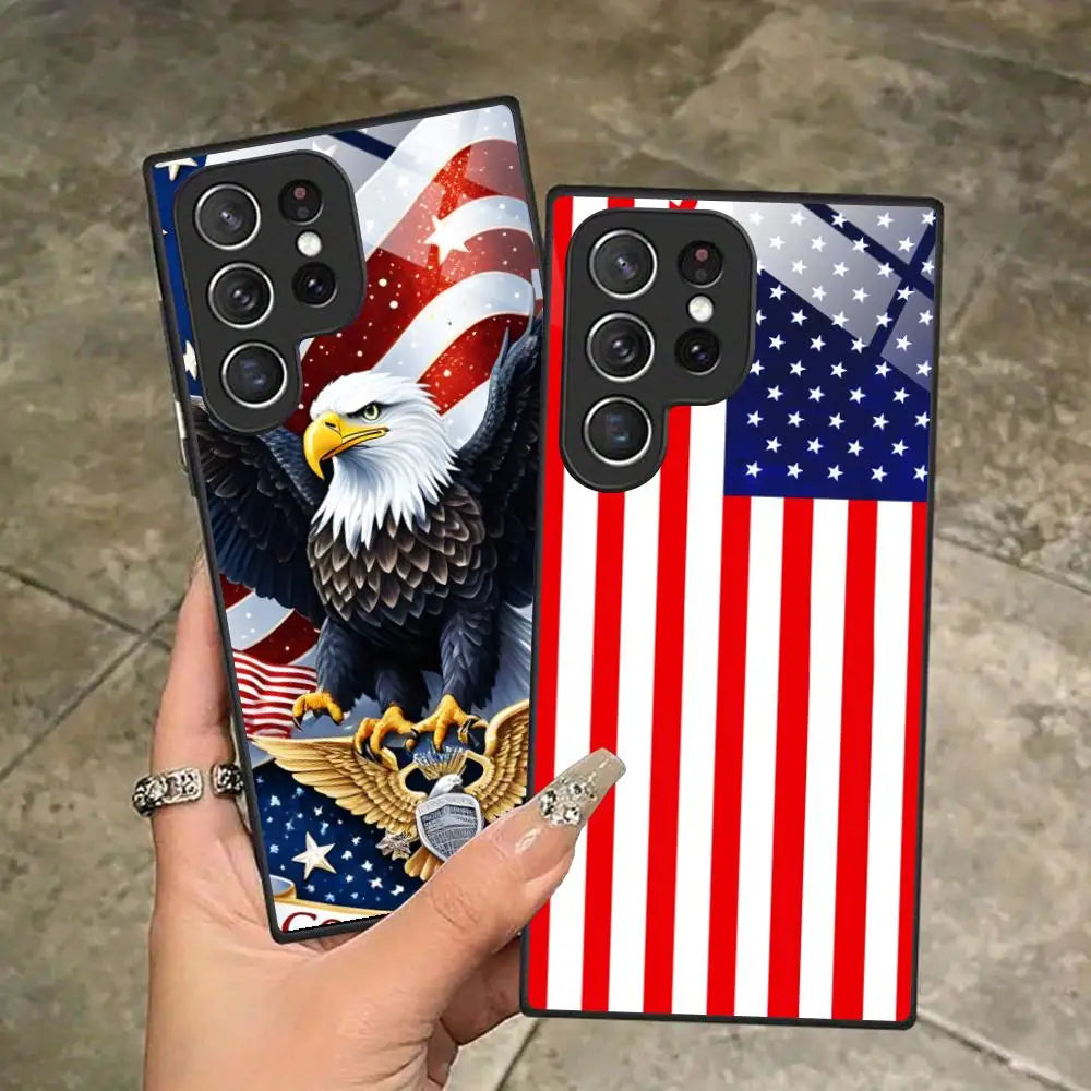 USA America Flag Mobile Cell Phone Case for Samsung Galaxy S26 S25 S24 S23 S22 S21 S20 Note20 Plus FE Ultra Glass Colorful Cover