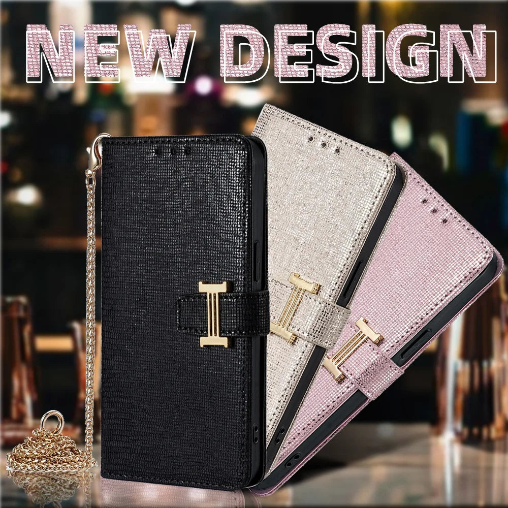 Metal Shoulder Strap Case for Google Pixel 10 Pro XL 10A 9 9A 8 8A 7 7A 6 6A Luxuty Crossbody Leather 3 Cards Wallet Flip Cover