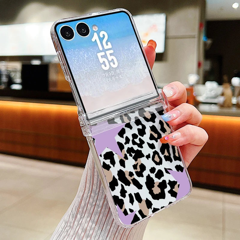 Leopard Lips Print Phone Case For Samsung Galaxy Z Flip 8 7 FE 6 5 4 3 5G Hard PC Folding Cover For Samsung Z Flip8 Flip7 Flip6