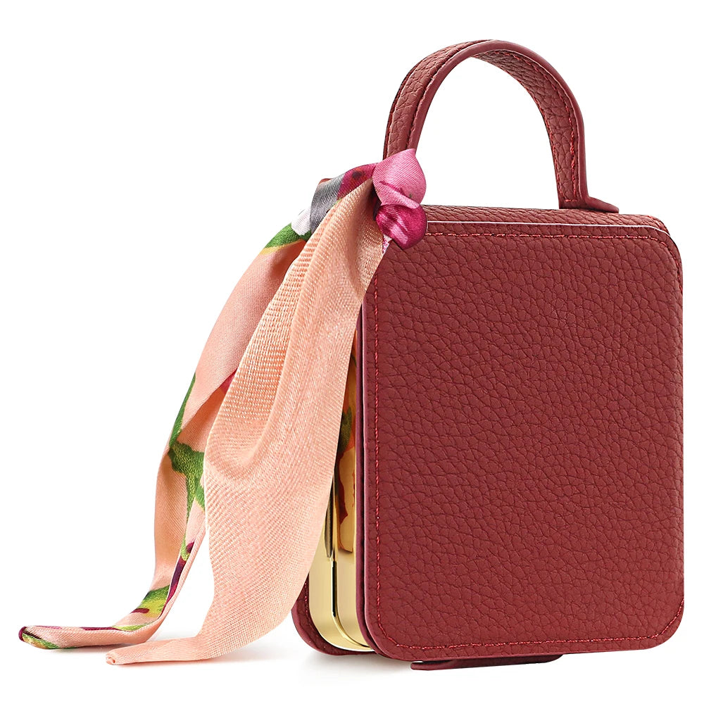 Wrist Strap Lychee Patterned Leather Case for Samsung Z Flip 8 7 6 5 4 Shockproof Screen Protector with Built-in Mirror Cover