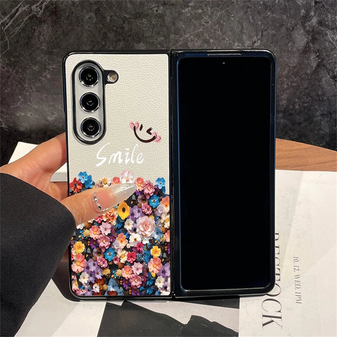 Luxury Korean Cute Half Screen Colorful Flower Phone Case for Samsung Galaxy ZFold7 Z Fold6 Z Fold3 Zfold5 Z Fold4 Back Cover