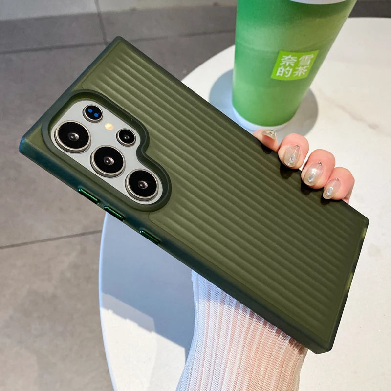 Corrugated Stripes Pattern Matte PC Case For Samsung Galaxy S25 S24 S23 S22 S21 Ultra Plus Translucent Shockproof Hard Cover