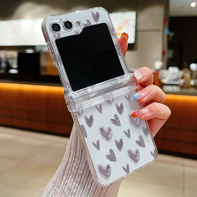 For Samsung Galaxy Z Flip7 FE Flip6 Case Love Pattern Shockproof Clear Folding Phone Case For Samsung Galaxy Z Flip 7 6 5 4 3 5G