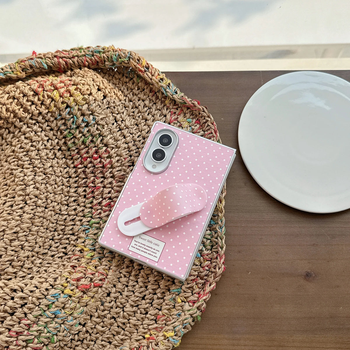 Creative Korean Full Screen Polka Dots Phone Case with Band-Aid Bracket for Samsung Galaxy Z Fold 8 Wide Z Fold 8 Back Cover