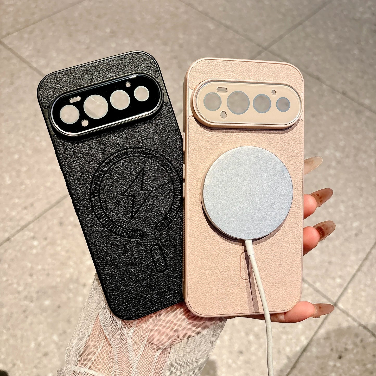 Original Embossed Lightning Leather Magnetic Phone Case For Google Pixel 8 9 10 11 Pro XL 10A 9A 8A For Magsafe Shockproof Cover