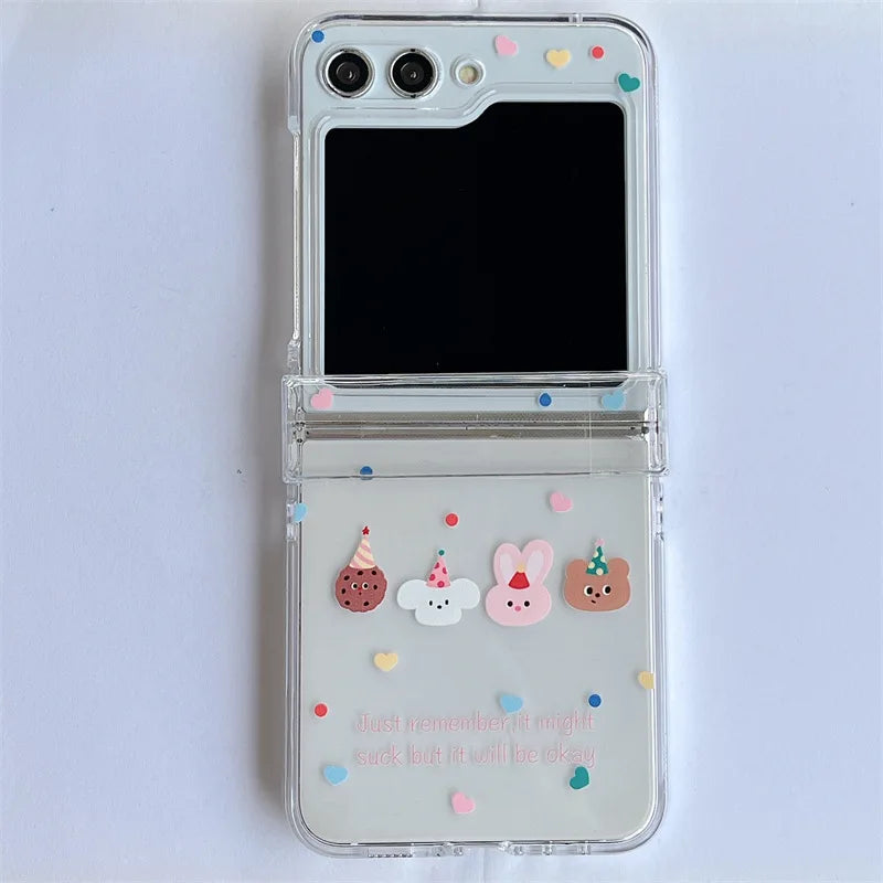 Cartoon Animals Hats Phone Case for Samsung Galaxy Z Flip 7 6 5 4 Protective Back Cover for ZFlip5 ZFlip6 ZFlip7 Case Shell
