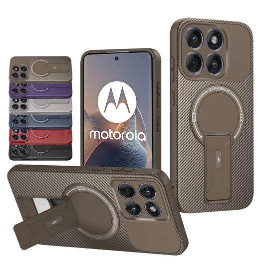 Carbon Fiber Pattern Armor Phone Case For Moto Edge 60 Fusion 50 Pro Cover Magnetic Wireless Chraging Fold Stand Back Fundas