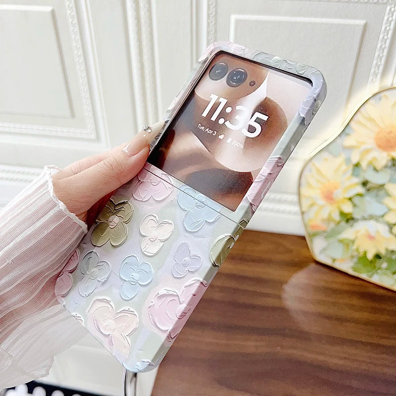 Case For Motorola Razr 60 Ultra 50 2024 Razr Ultra 2025 Relief Watercolor Flower Pattern Hard Mobile Phone Case Cover