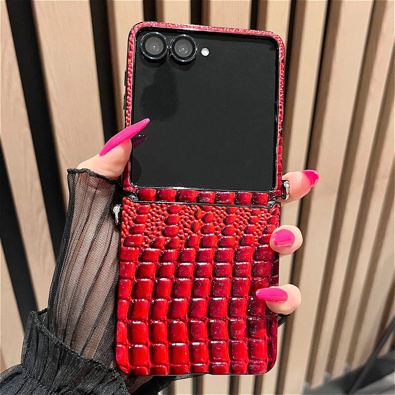 Luxury Crocodile Leather Case for Samsung Galaxy Z Flip 8 7 6 5 4 3 5G ZFlip7 FE ZFlip8 Alligator Pattern Shockproof Cover Funda