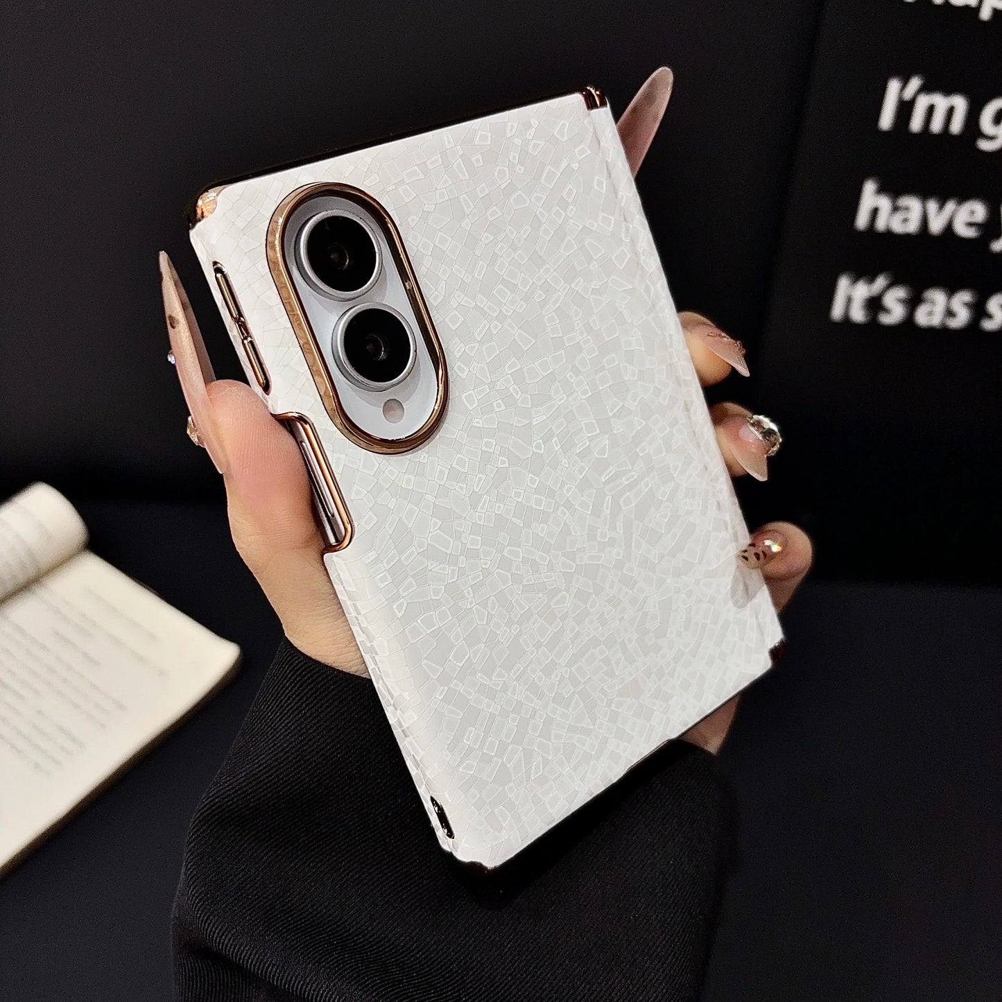 Luxury Business Mosaic Stone Texture Phone Case for Samsung Z Fold 8 Wide Axis Protection Shockproof Skin Feel Slim Fit Cover
