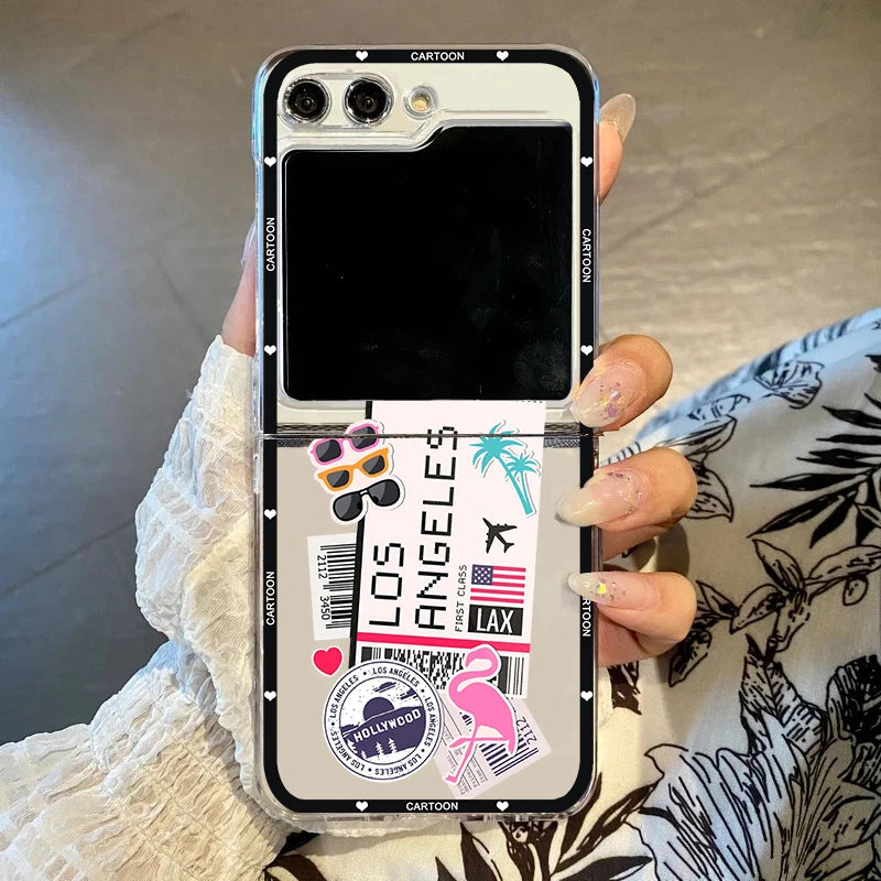 Hot Ticket Travel Label New York Tokyo Phone Case For Samsung Galaxy Z Flip 7 6 5 3 4 Clear Hard PC Folding Cover For Z Flip 6