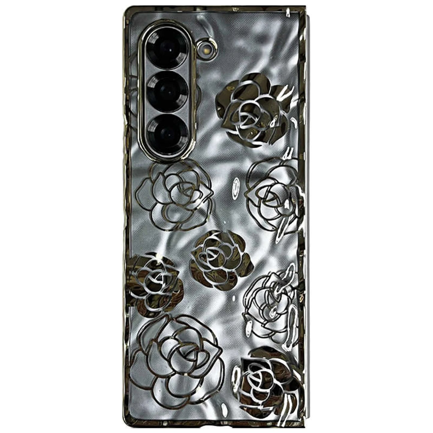 Luxury Plating Irregular Gold Rose Transparent Phone Case for Galaxy Z Fold 6 Z Fold6 Fold7 Zfold6 Portable Cover