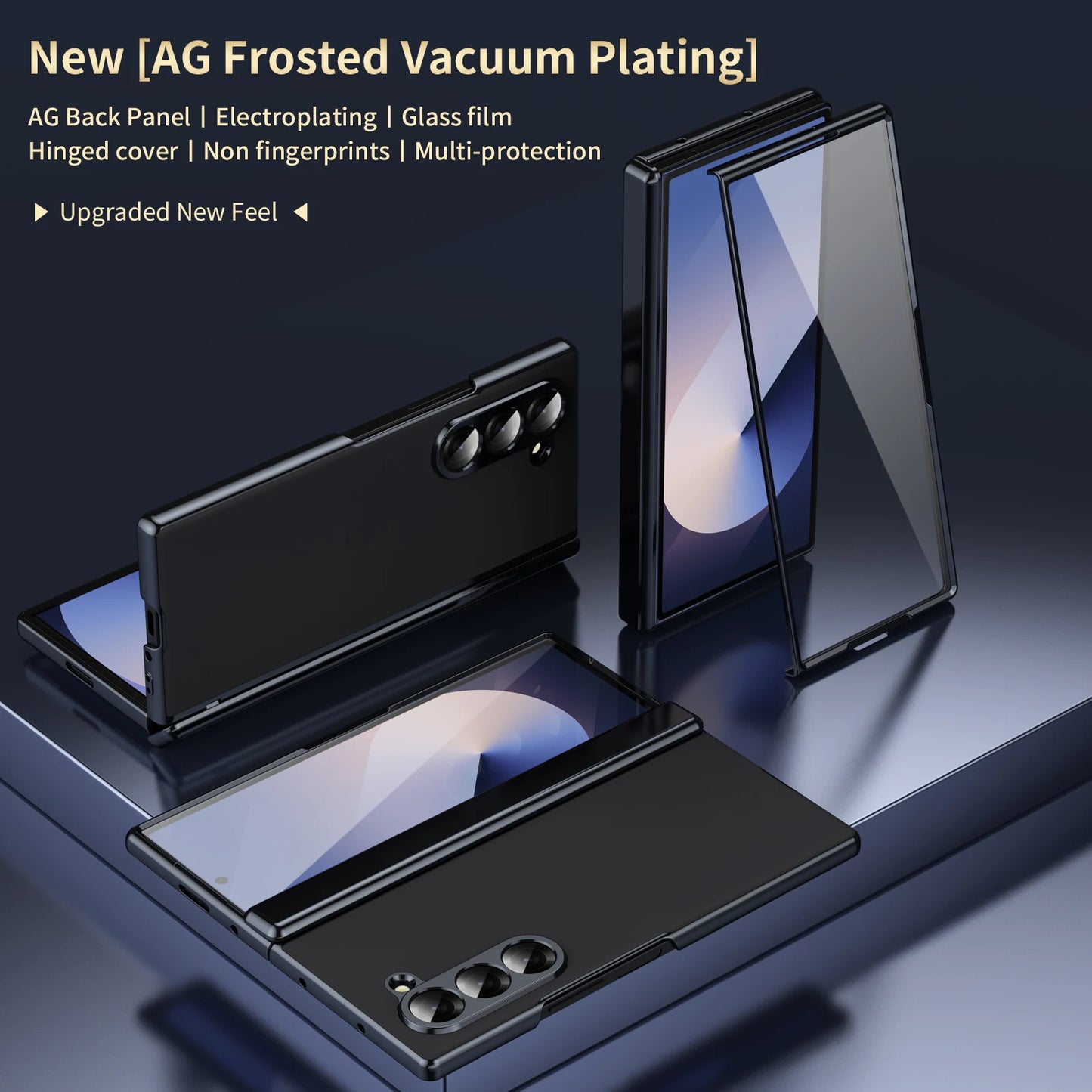 For Samsung Galaxy Z Fold 7 6 5 4 3 Plating Border Hinge Phone Case Luxury Matte Outer Screen Protective Film Shockproof Cover