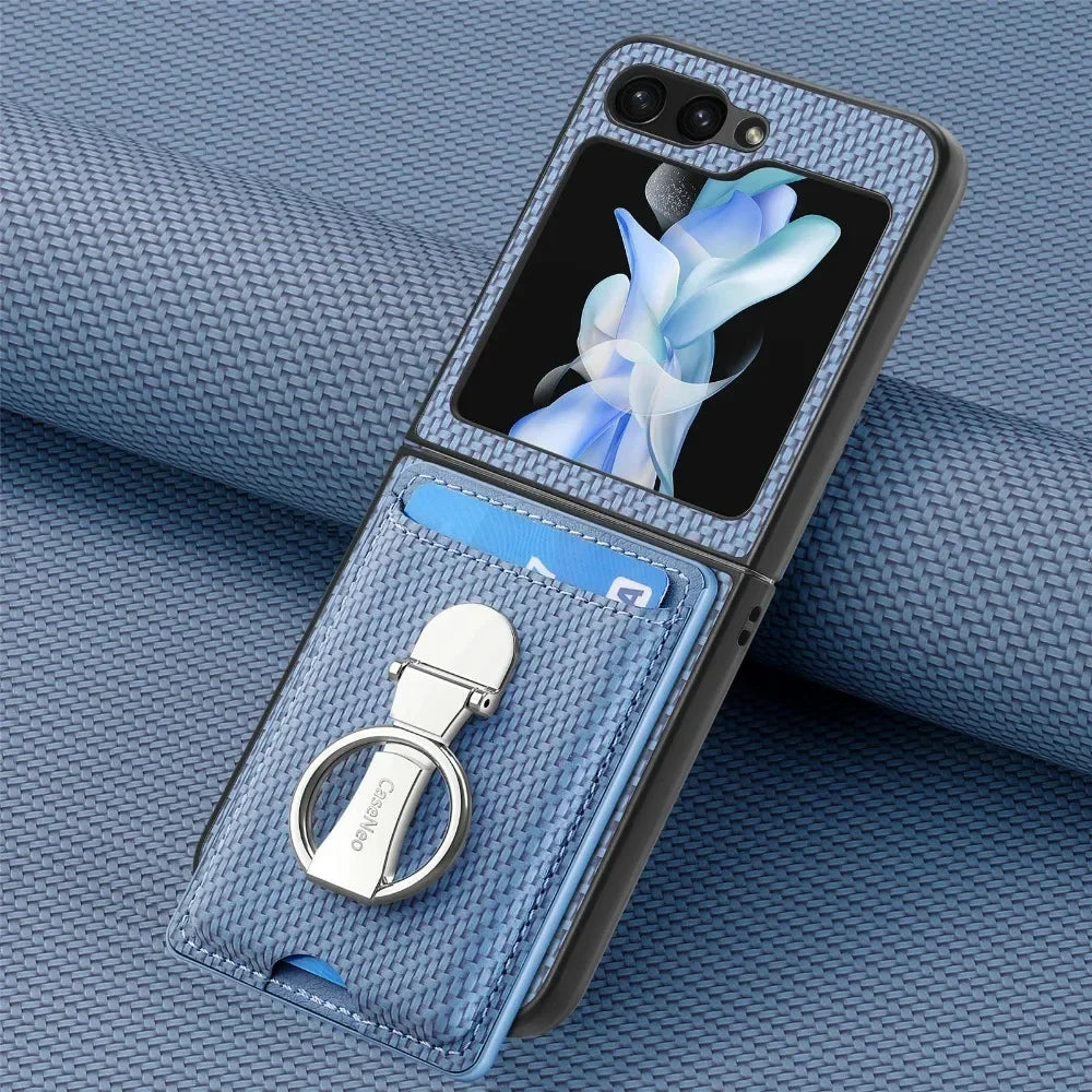 Ring Card Holder Wallet Flip Phone Case for Samsung Galaxy Z Flip 7 6 5 4 3 2 Flip7 Flip6 Flip5 Flip4 Flip2 5G PU Leather Cover