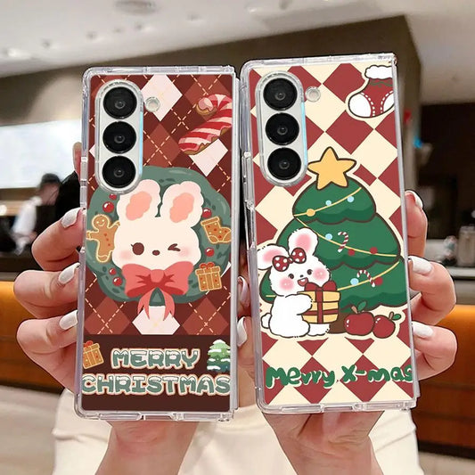 Christmas Cartoon Rabbit Transparent Soft Phone Cover Case for Samsung Galaxy ZFold5 ZFold7 ZFold4 ZFold3 ZFold6 Z Fold 7 6 5 4