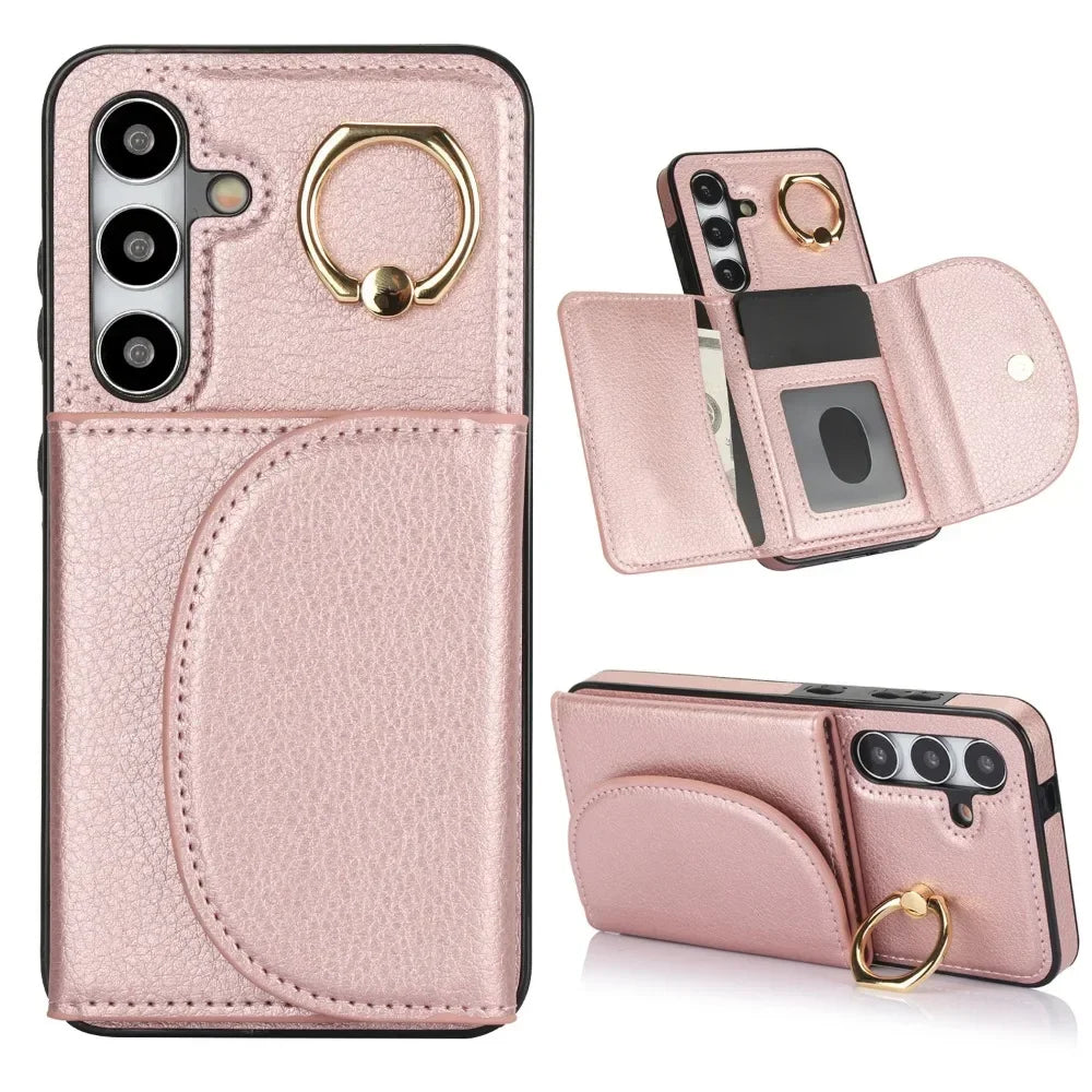 Ring Stand Card Wallet Phone Case for Samsung Galaxy S21 S23 FE S22 S24 S25 Ultra Plus A54 A14 A15 A55 A35 A16 5G Leather Cover