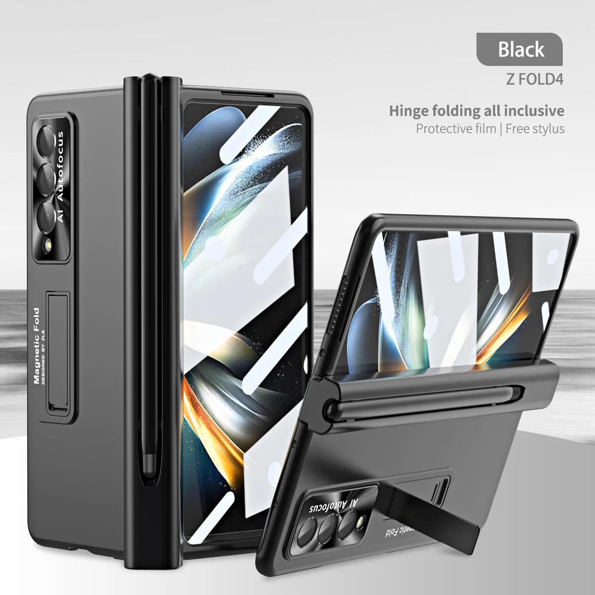 With Pen Plating Clear Magnetic Case For Samsung Galaxy Z Fold 7 6 5 4 3 Kickstand 360 Full Screen Protector Film Folding Cover
