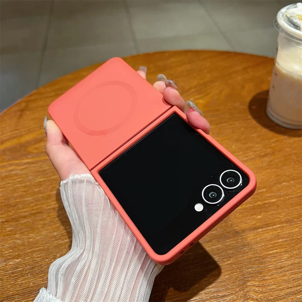 Liquid Silicone Soft Magnetic Phone Case for Samsung Galaxy Z Flip 7 6 5 4 3 5G Wireless Charging Shockproof Protection Cover