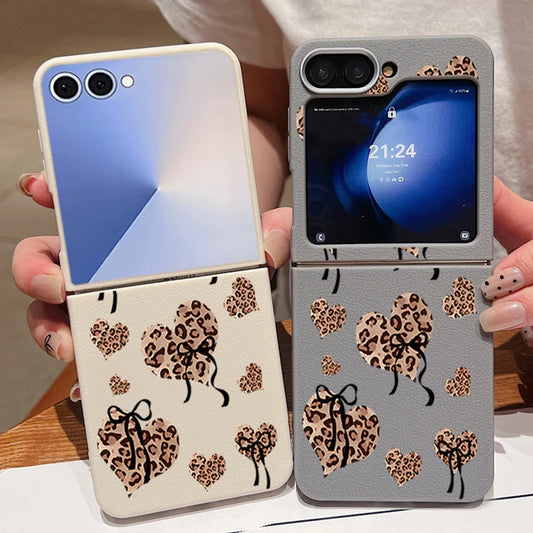 Luxury Love Hearts Print Case For Samsung Galaxy Z Flip 7 6 5 4 3 5G Flip7 FE Flip6 Leather Texture TPU Folding Soft Phone Cover