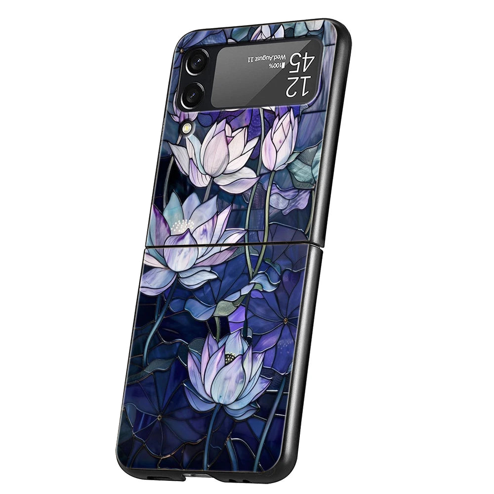 Flower marble Geometry Phone Case For Samsung Galaxy Z Flip 3 4 5 6 7 Hard Folding PC For Samsung Z Flip3 Flip4 Flip5 Cover