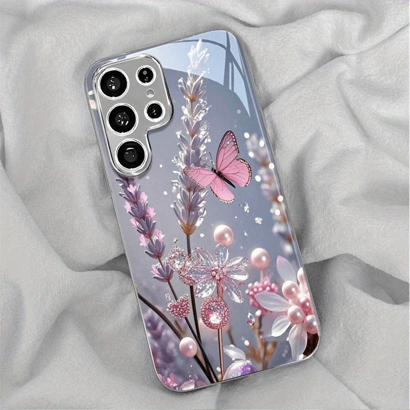 Electroplated gold new phone case for Samsung Galaxy S26 Ultra S25 Plus S24 S23 S22 fe tempered glass Artistic texture patterns