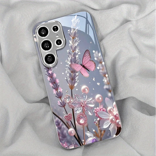 Electroplated gold new phone case for Samsung Galaxy S26 Ultra S25 Plus S24 S23 S22 fe tempered glass Artistic texture patterns