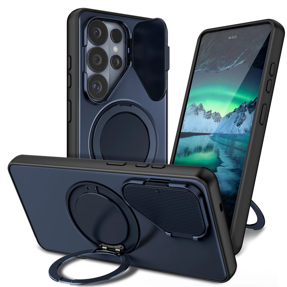 Camera Stand Bracket Protect Magnetic Case for Samsung Galaxy S26 Ultra S25 S24 Plus Edge A07 A17 A57 A36 A56 A16 A26 Cover