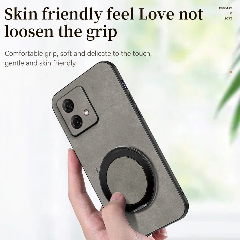360° Degree Rotate holder Case For Motorola Moto Edge 60 Fusion 50 Ultra 40 neo 30 Sheepskin Leather Back Cover