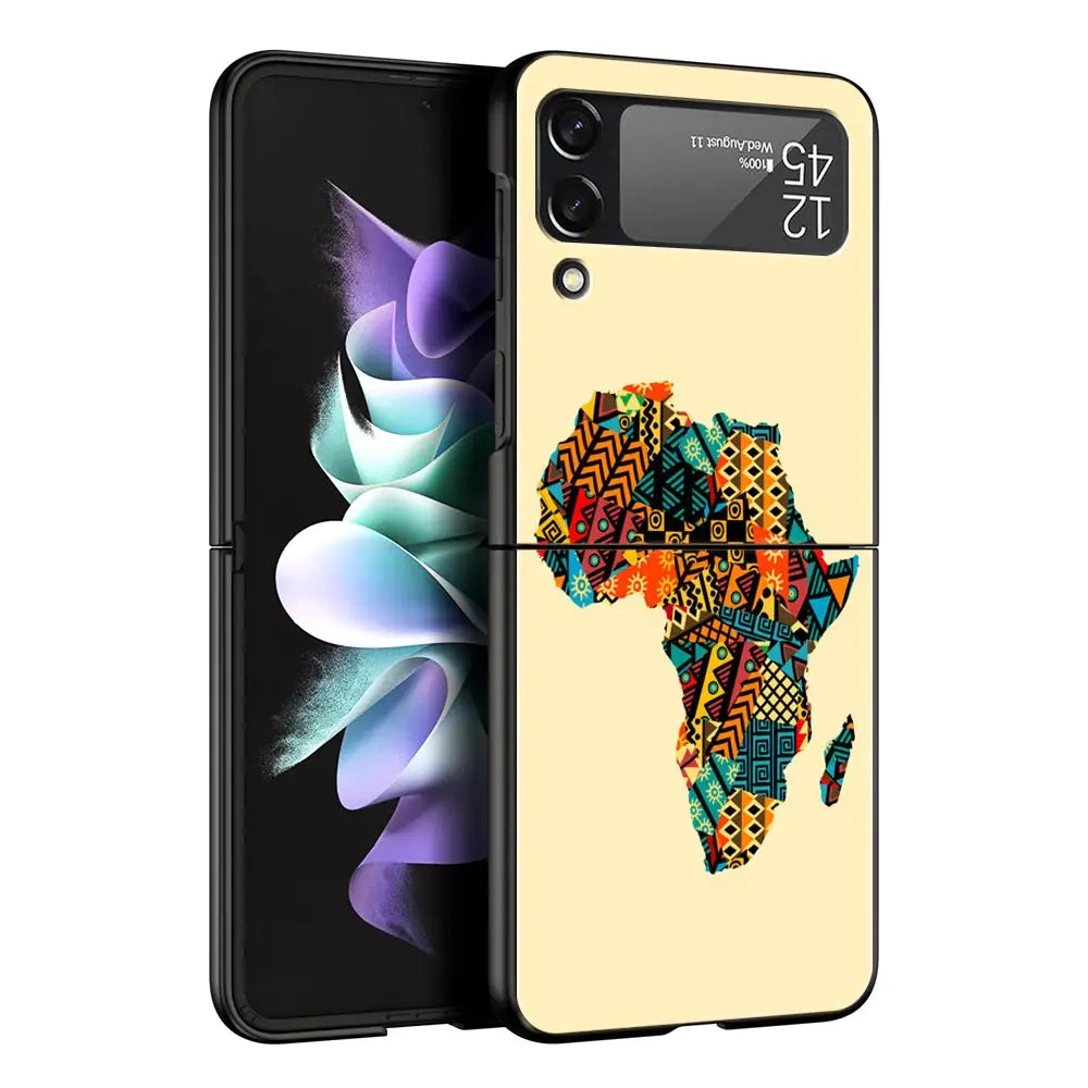 Africa Map Geography Painted Phone Case For Samsung Galaxy Z Flip 6 5 4 3 Shell For Samsung Z Flip3 Flip4 Flip5 Hard PC Cover