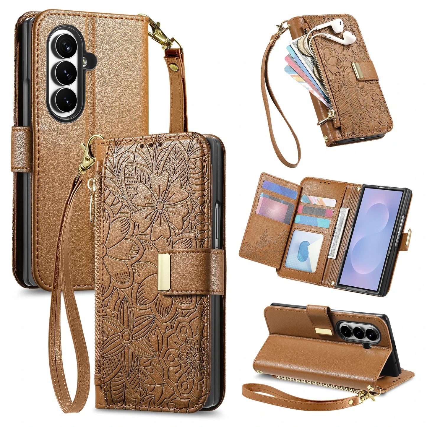 For Samsung Galaxy Z Fold 8 Ultra 5G Case Luxury Leather Zipper Crossbody Flip Wallet Card Slot Bracket Shockproof Back Cover
