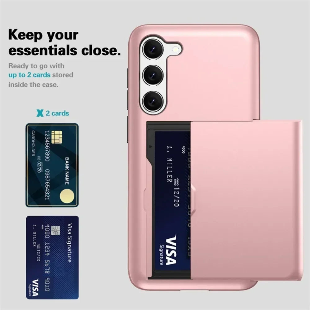 For Samsung Galaxy S25 S24 Ultra S22 Plus S23 S21 S20 FE Note 20 A17 A55 Wallet Cover Card Holder Slot Shockproof Phone Case