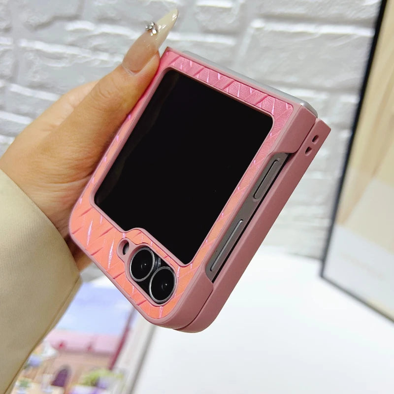 Gradient Color Weave Pattern Case for Samsung Galaxy Z Flip 3 4 5 6 7 5G ZFlip7 ZFlip6 2-piece Set Luxury Shockproof Back Cover