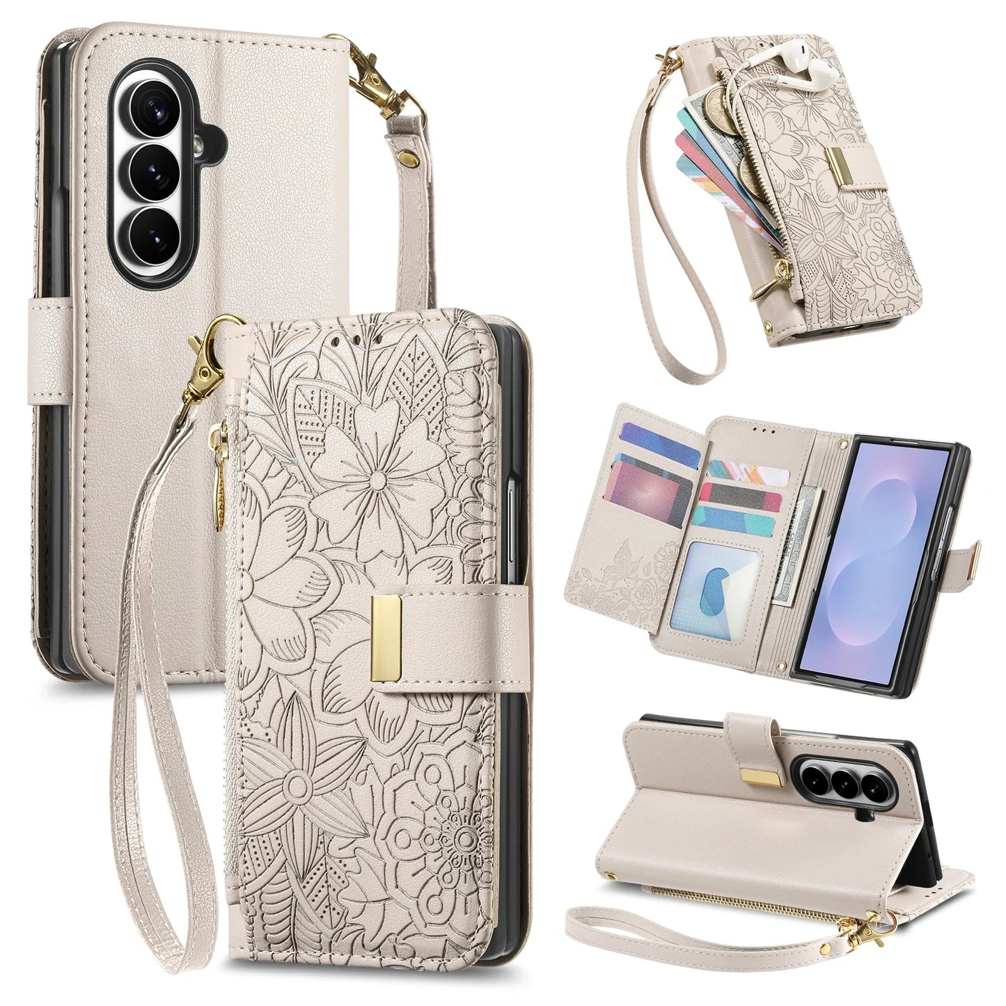 For Samsung Galaxy Z Fold 8 Ultra 5G Case Luxury Leather Zipper Crossbody Flip Wallet Card Slot Bracket Shockproof Back Cover