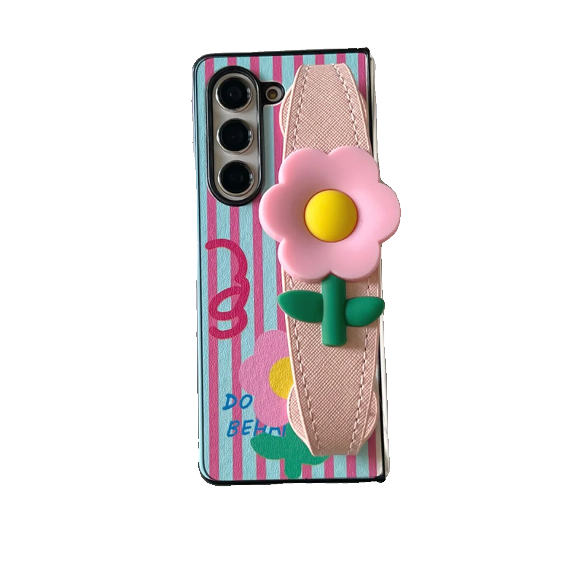 Luxury Korean Cute Flower Wristband Strips Case for Samsung Galaxy Z Fold8 Ultra Fold7 Z Fold6 Fold 5 Back Cover with Holder