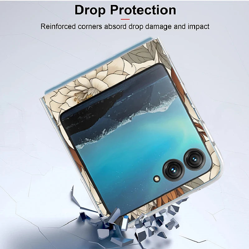 Colorful Flowers Patterned Phone Case For Motorola Razr 60 Ultra Razr 50 40 Ultra 50 40 Clear Shockproof Hard PC Folding Cover