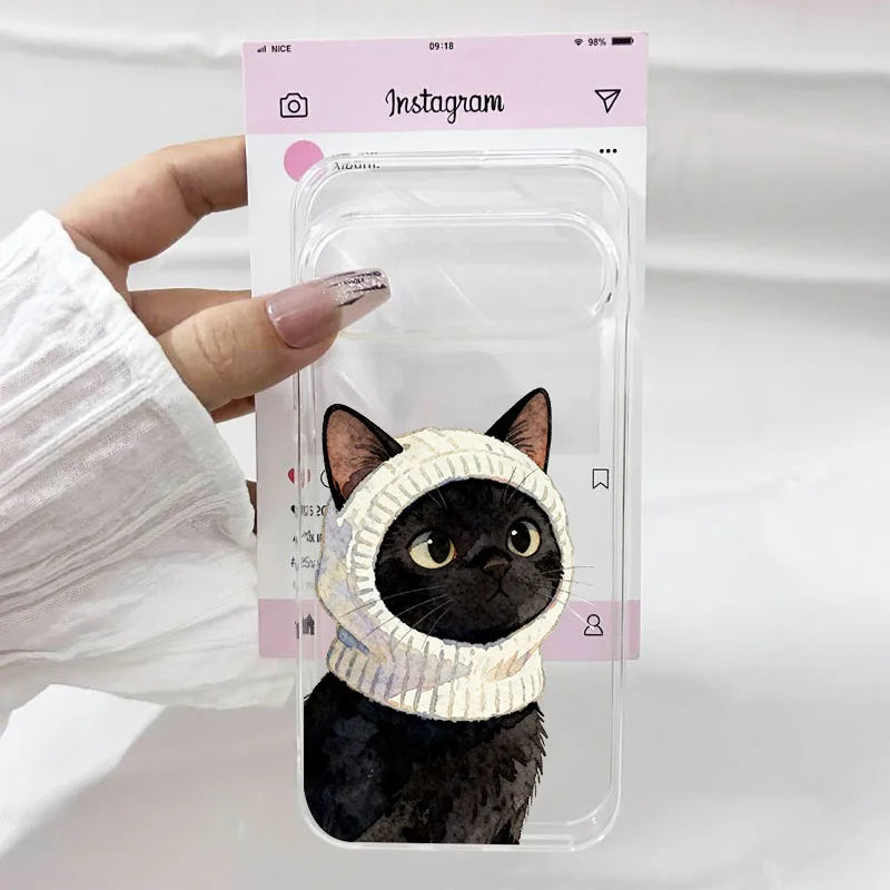 INS Korea Cute Pink Cat Pattern Phone Case For Google Pixel 10 9 Pro XL 8 Pro 6 7 8A 7A 5G Lovely Transparent Soft TPU Cover Bag