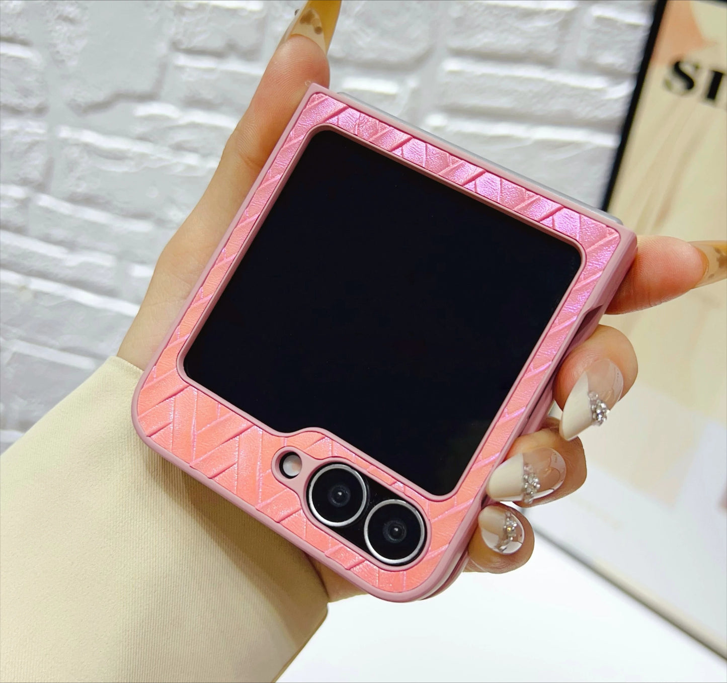 Gradient Color Weave Pattern Case for Samsung Galaxy Z Flip 3 4 5 6 7 5G ZFlip7 ZFlip6 2-piece Set Luxury Shockproof Back Cover