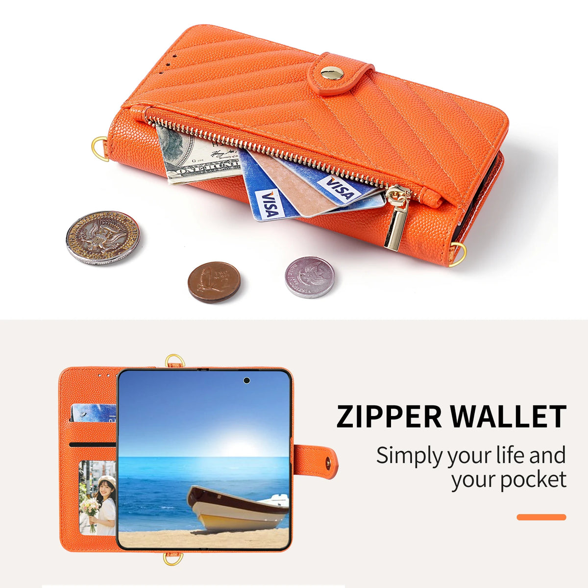 Crossbody Long Lanyard Zipper Cards Solt Wallet Leather Case for Samsung Galaxy Z Fold8 Fold 8 Wide Shockproof Book Stand Cover