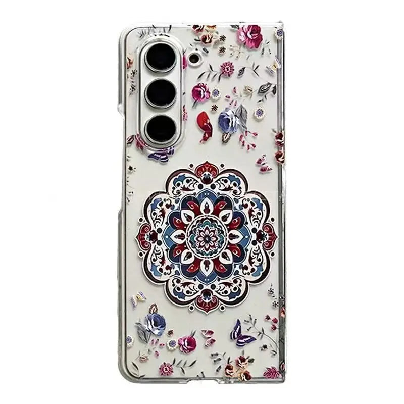 Pink Flower Pattern Phone Case For Samsung Galaxy Z Fold 7 Z Fold 6 5 Z Fold 4 3 2 Z Fold SE W25 Shockproof Protection Cover
