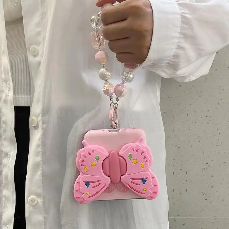 Luxury Cute Silicone Butterfly Bracket Case For Moto RAZR 50 40 60 Ultra Razr Plus 2025 2024 2023 with Portable Bracelet Cover