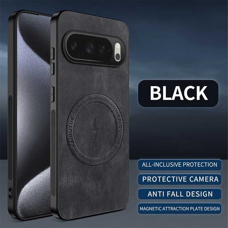 For Google Pixel 10 Pro XL Case Luxury PU Leather Skin Magnetic Magsafe Protective Back Cover For Pixel 10 9 8 7 6 Pro 9A Shell
