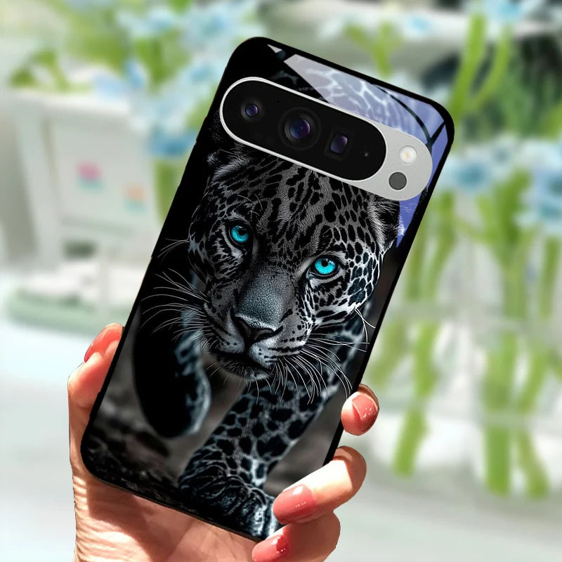 Fashion Glass Case For Google Pixel 9 Pro XL Tempered Glass  Black Phone Cover For Google Pixel 9a Pixel9 Funda Protector Cases