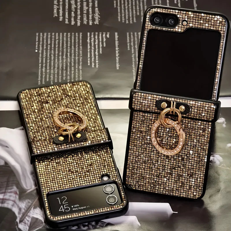 Artificial Diamond-Plated Ring Buckle Phone Case for Samsung Galaxy Z Flip 7 6 5 4 3 Series  Featuring a Luxurious Design Shiny