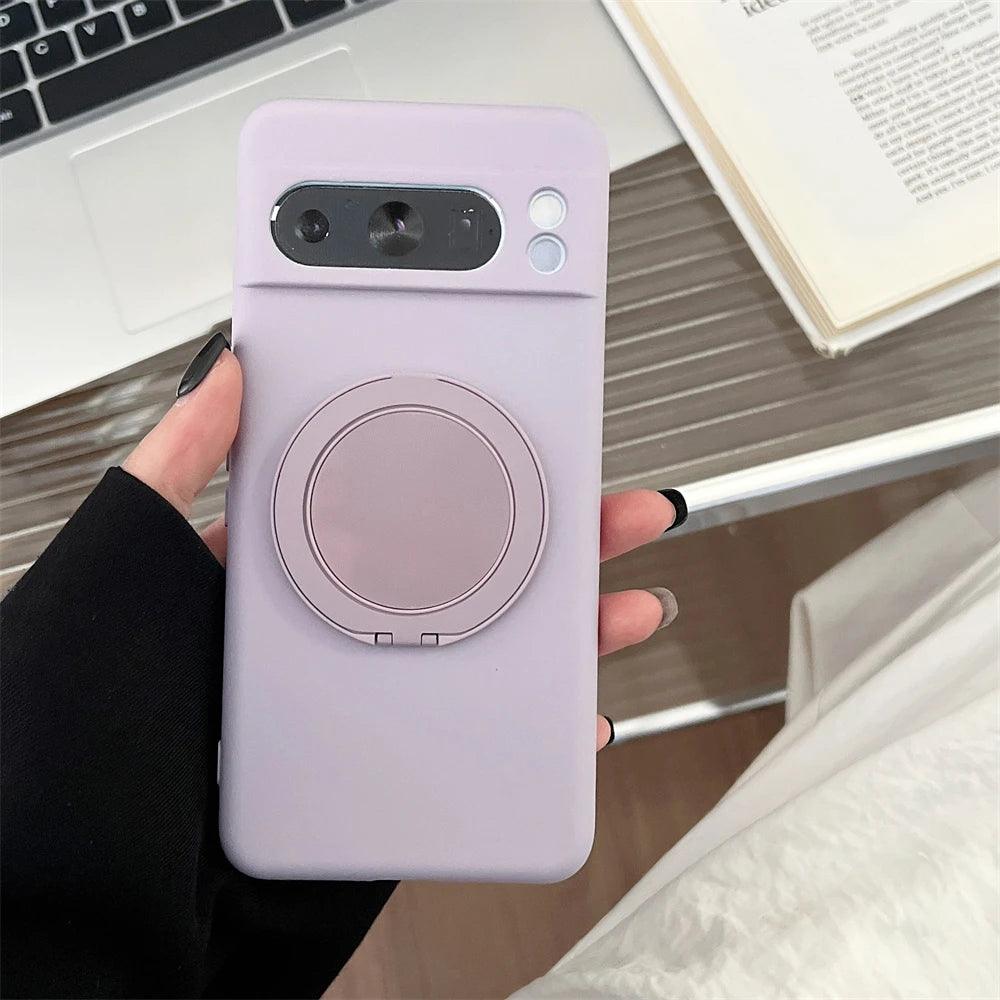 Original Liquid Silicone Magnetic Invisible Bracket Soft Case For Google Pixel 10 9 Pro XL 8 7 6 A Pro Anti-Drop Protector Cover