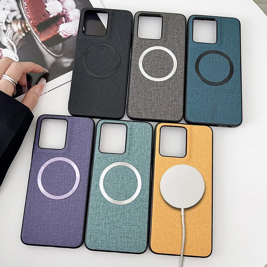 Magsafe Magnetic Plain Leather Case For Moto G 2024 G Power 2025 Motorola G Stylus 2024 G Play Cloth Wireless Charging Cover