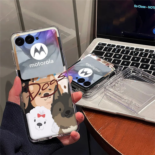 For Motorola Razr 2025 Plus 2024 2023 Razr 60 50 40 Ultra Dachshund Dog Pattern Transparent Hard Folding Phone Case Cover