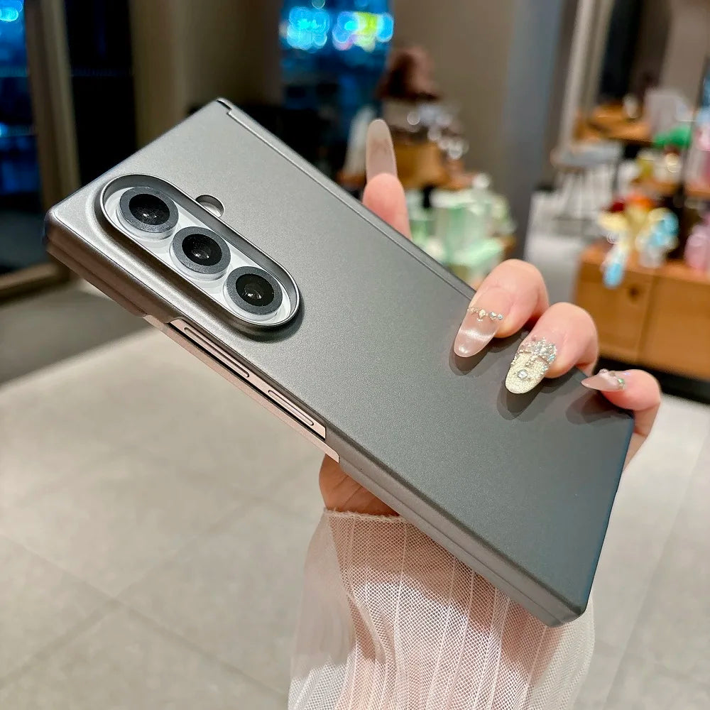 Skin Feel Metallic Paint Hinge Protection Phone Case For Samsung Galaxy Z Fold 7 6 5 4 Solid Color Shockproof Back Cover