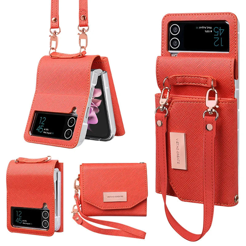 Lanyard Holster Card Case For Samsung Galaxy Z Flip 7 6 5 4 3 Handheld Wristlet Wallet Purse Cover For Z Flip3 Flip4 Flip5 Flip6
