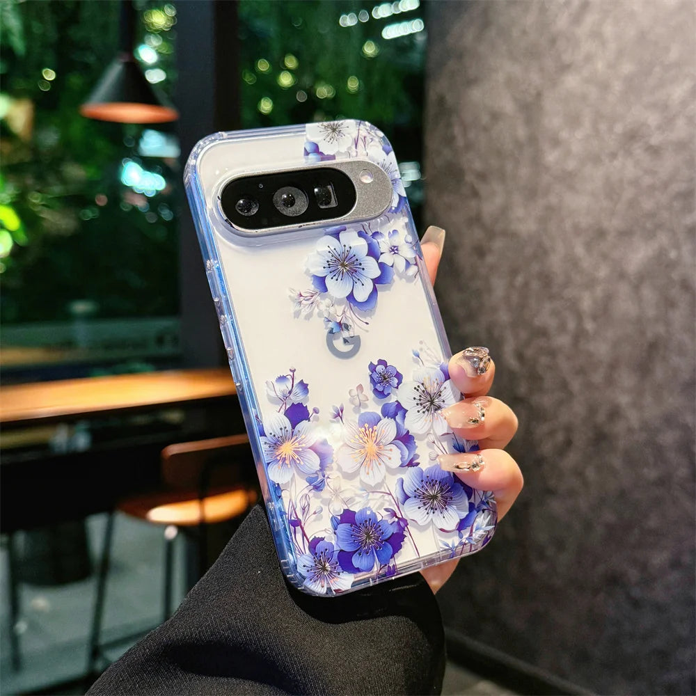 Painting Flower Pattern Clear Phone Case For Google Pixel 10 9 Pro XL 10 9 Pro 9A Printing Floral Shockproof Bumper Hard Cover
